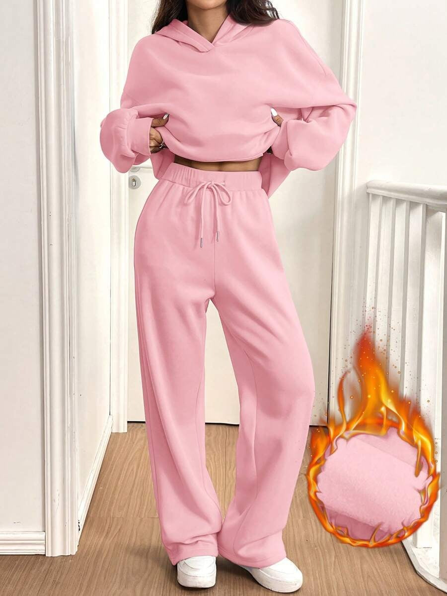 Women’s Street Fashion Solid Color Two‑Piece Set (Top + Pants)